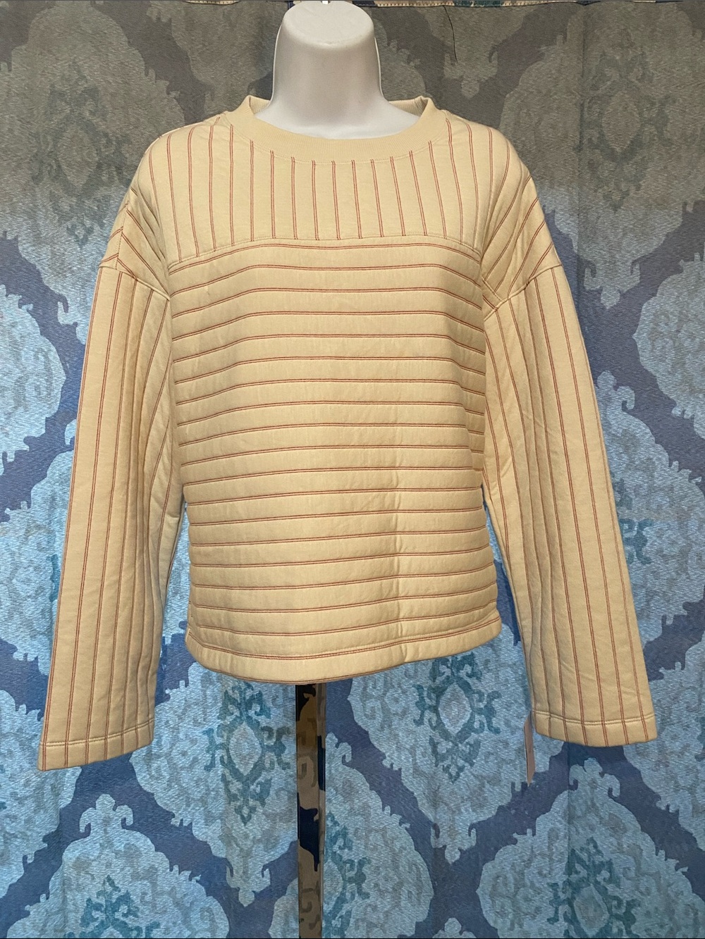 Auden Cream Quilted Sweatshirt with Tan Pinstripes